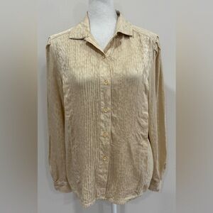 Argenti Blouse Womens Sz 8 100% Silk Tan Pleated Corpcore Office Leopard Print